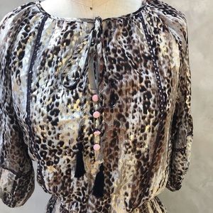 Boho Leopard Print dress metallic gold Brown NEW S